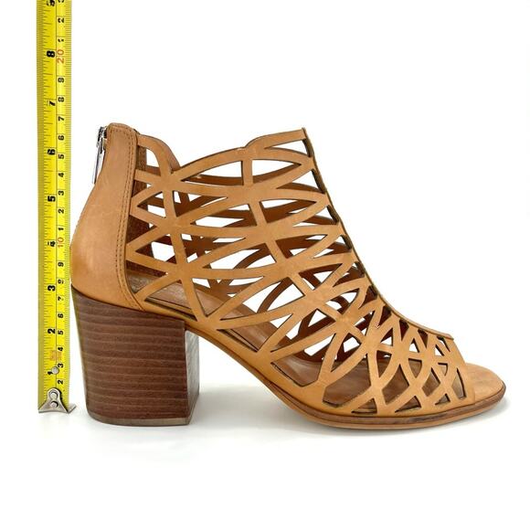 Vince Camuto Open Toe Bootie Sz 10 Tan/Brown Cut-Out Leather Stacked Block Heel - Picture 8 of 16